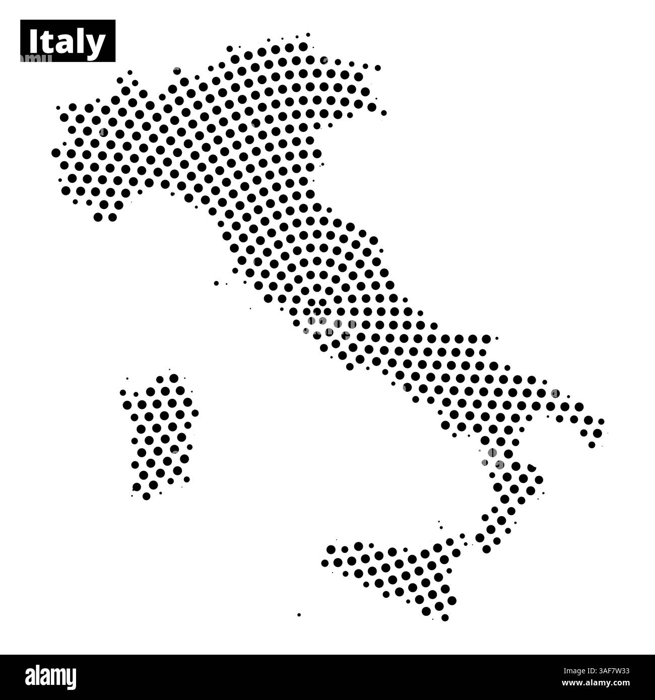 Eine gepunktete Umrisskarte Italiens hebt seine geografische Form hervor. Diese Grafik kann für Bildungs- oder Designprojekte verwendet werden. Stock Vektor