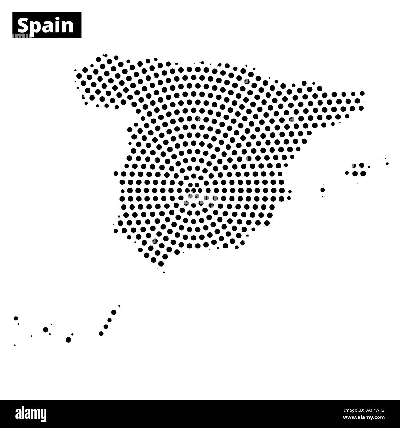 Auf einer gepunkteten Karte wird die geografische Form Spaniens hervorgehoben, wobei der Schwerpunkt auf seiner markanten Kontur und seinen Besonderheiten liegt. Stock Vektor
