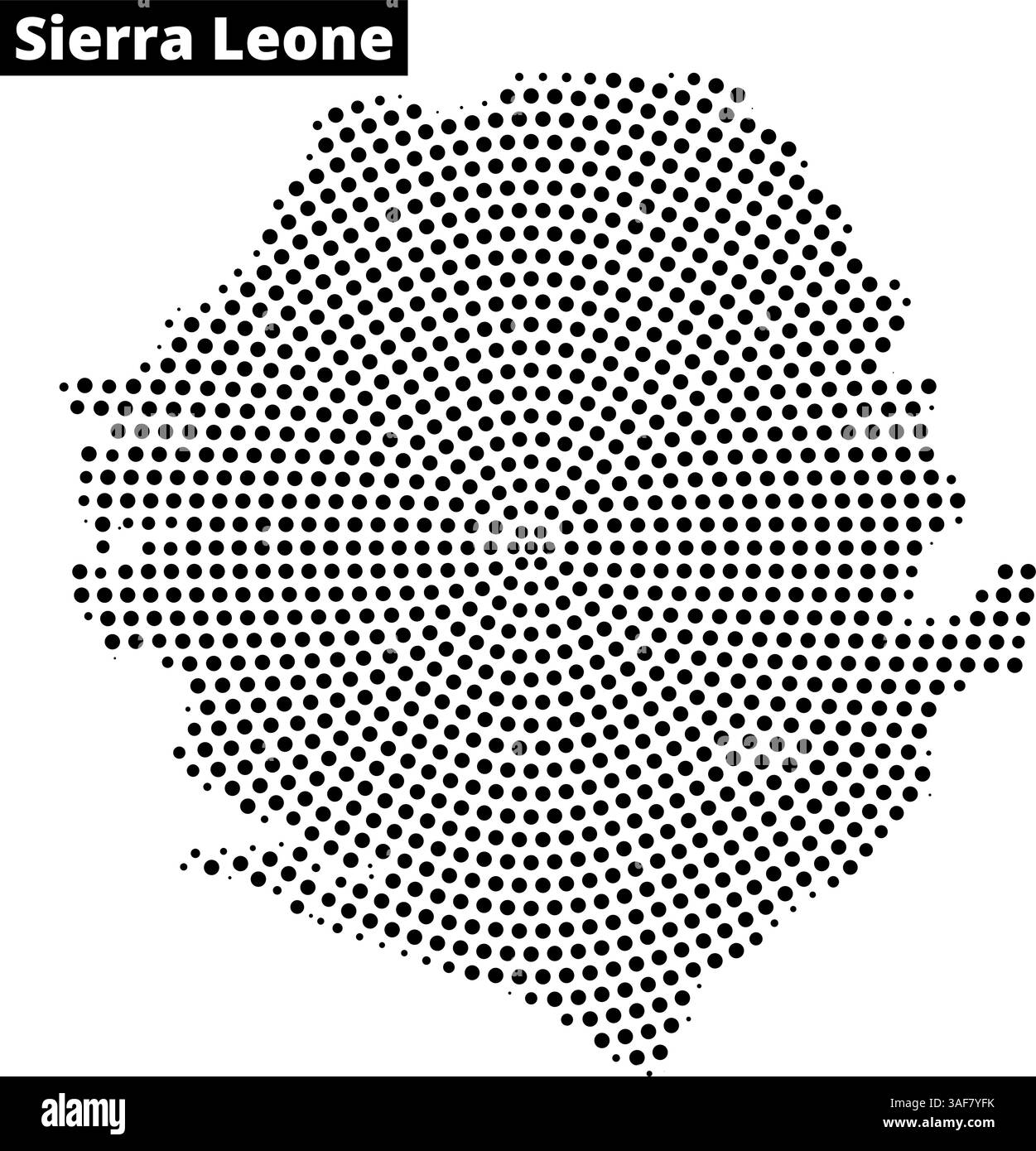 Diese detaillierte Karte von Sierra Leone zeigt seine Form und geografischen Merkmale in einem einzigartigen gepunkteten Design. Stock Vektor