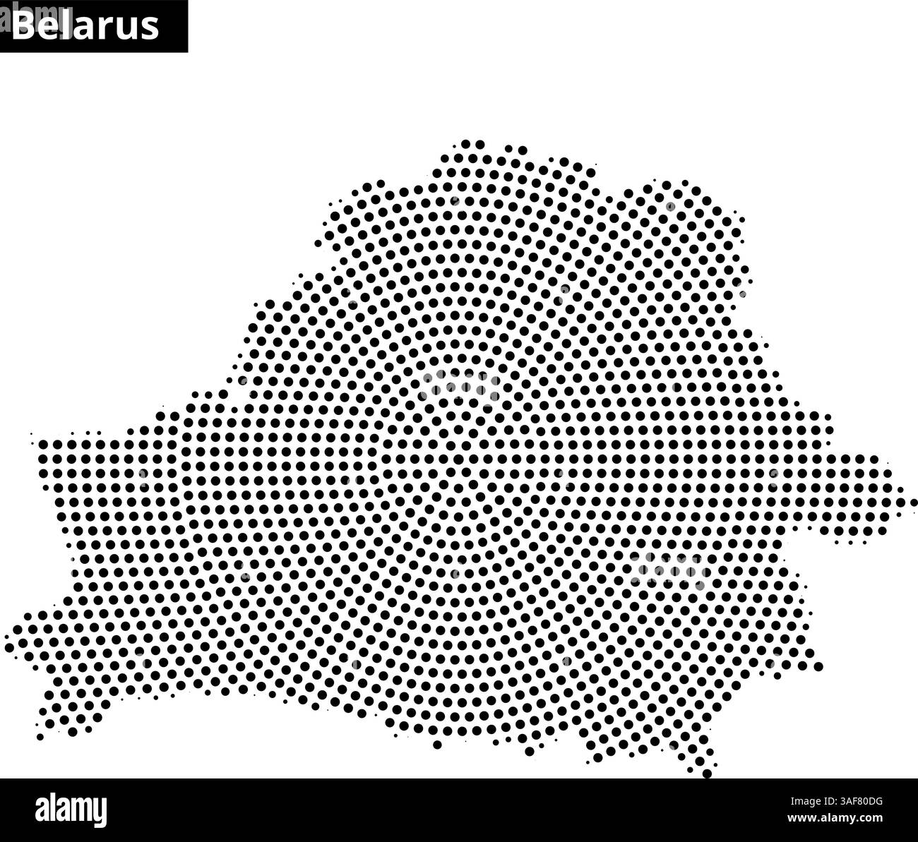 Künstlerische Darstellung des Umrisses Weißrusslands in einem gepunkteten Muster, das seine geografische Form und Anordnung hervorhebt. Stock Vektor