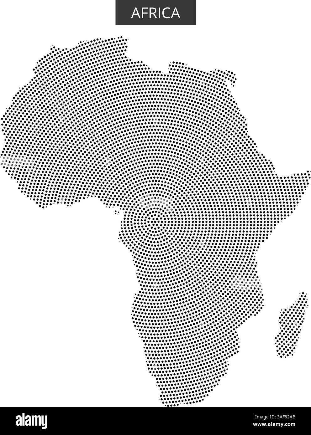 Schwarz gepunktete Umrisse zeigen den Kontinent Afrika und heben seine geografische Form und seine Besonderheiten mit minimalen Details hervor. Stock Vektor