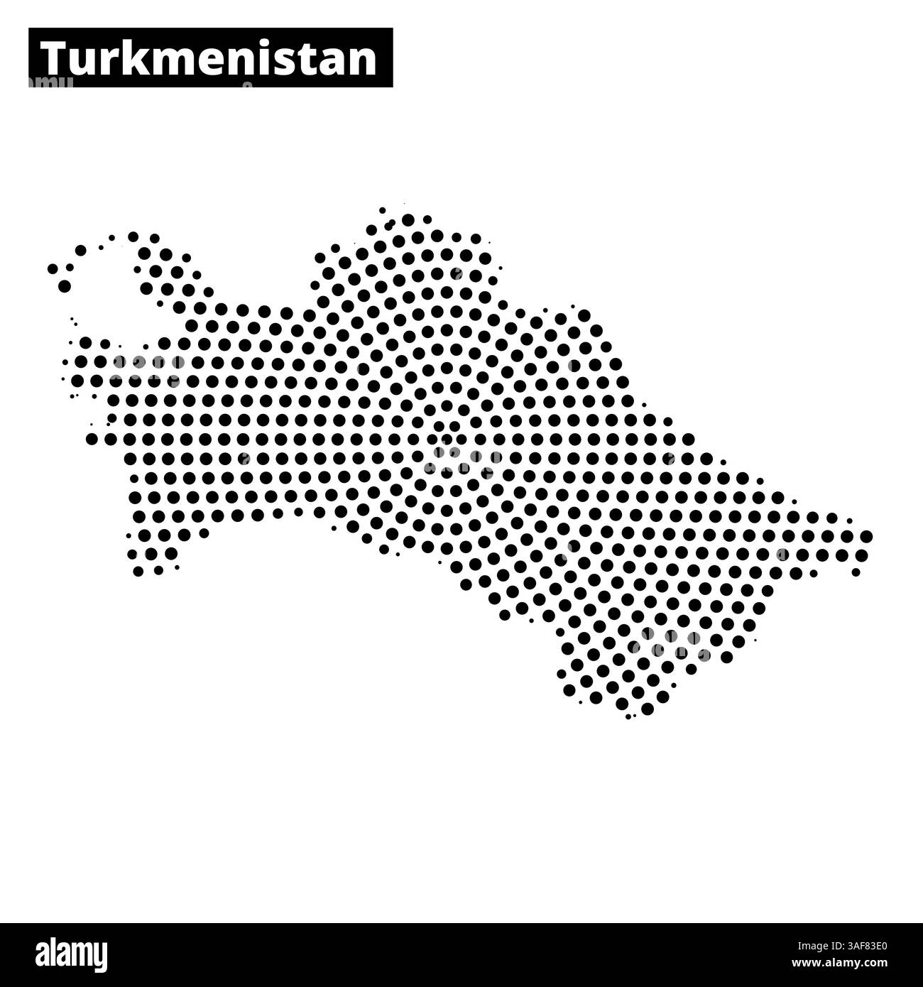 Die markante Umrisse Turkmenistans wird mit einem gepunkteten Muster erstellt, das die geografische Form des Landes mit subtiler Textur zeigt. Stock Vektor