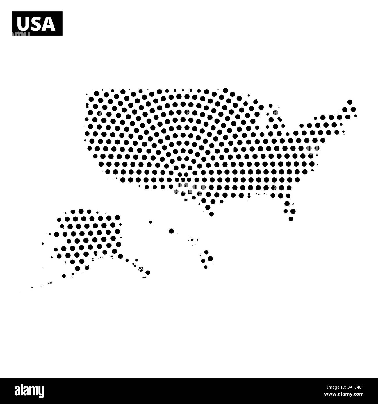 Eine Abbildung zeigt die geografischen Grenzen der Vereinigten Staaten, einschließlich Alaska und Hawaii. Stock Vektor