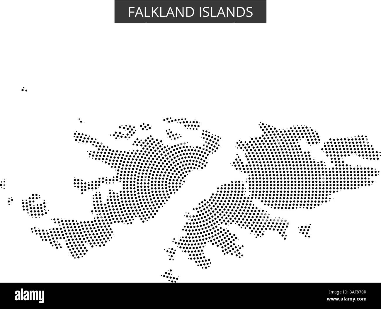 Eine gepunktete Karte zeigt die Falklandinseln und zeigt ihre Geographie und Lage im Südatlantik. Stock Vektor