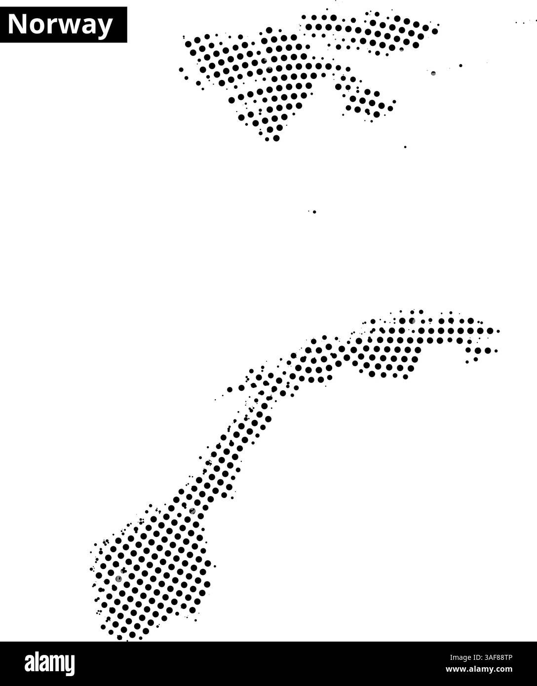 Eine visuelle Darstellung Norwegens mit gepunktetem Muster vor abstraktem Hintergrund, die seine einzigartige Geographie unterstreicht. Stock Vektor