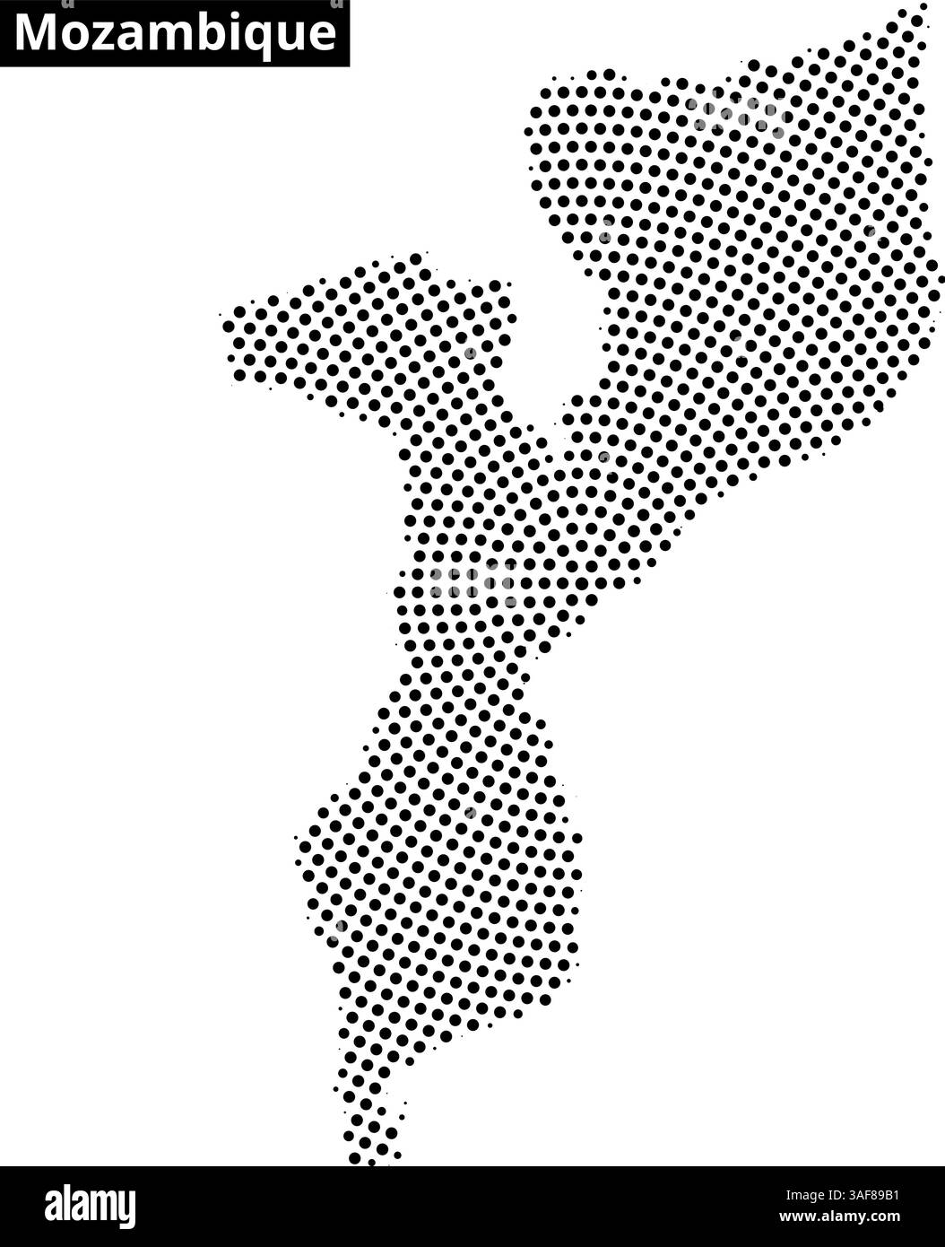 Die Umrisse Mosambiks in einem gepunkteten Design unterstreicht die besondere geografische Bedeutung des Landes. Stock Vektor