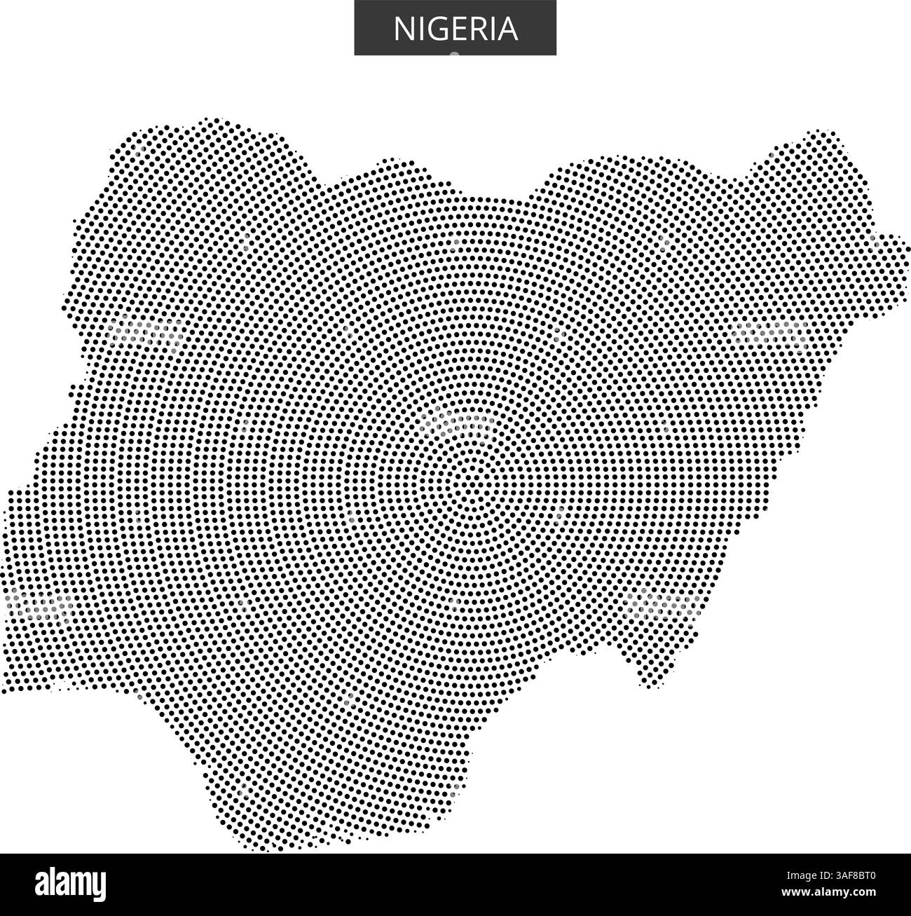 Eine kreative Darstellung Nigerias mit einem detaillierten Punktmuster, das seine geografischen Merkmale und seine Umrisse hervorhebt. Stock Vektor