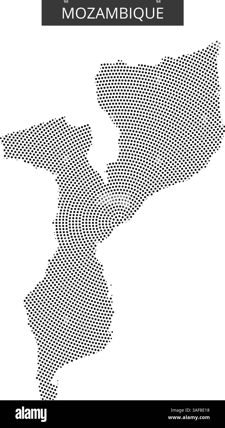 Die Umrisse Mosambiks in einem gepunkteten Design unterstreicht die besondere geografische Bedeutung des Landes. Stock Vektor