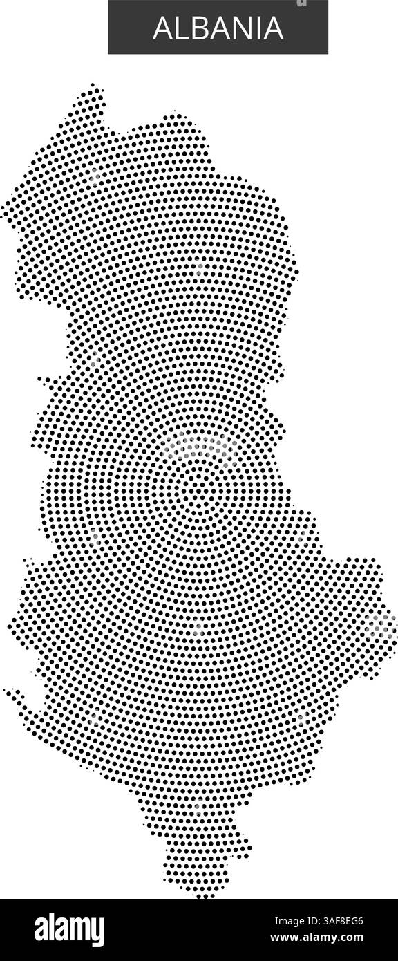 Detaillierte Darstellung des geografischen Layouts Albaniens in einem kreativen Punktmuster, das die Form des Landes unterstreicht. Stock Vektor