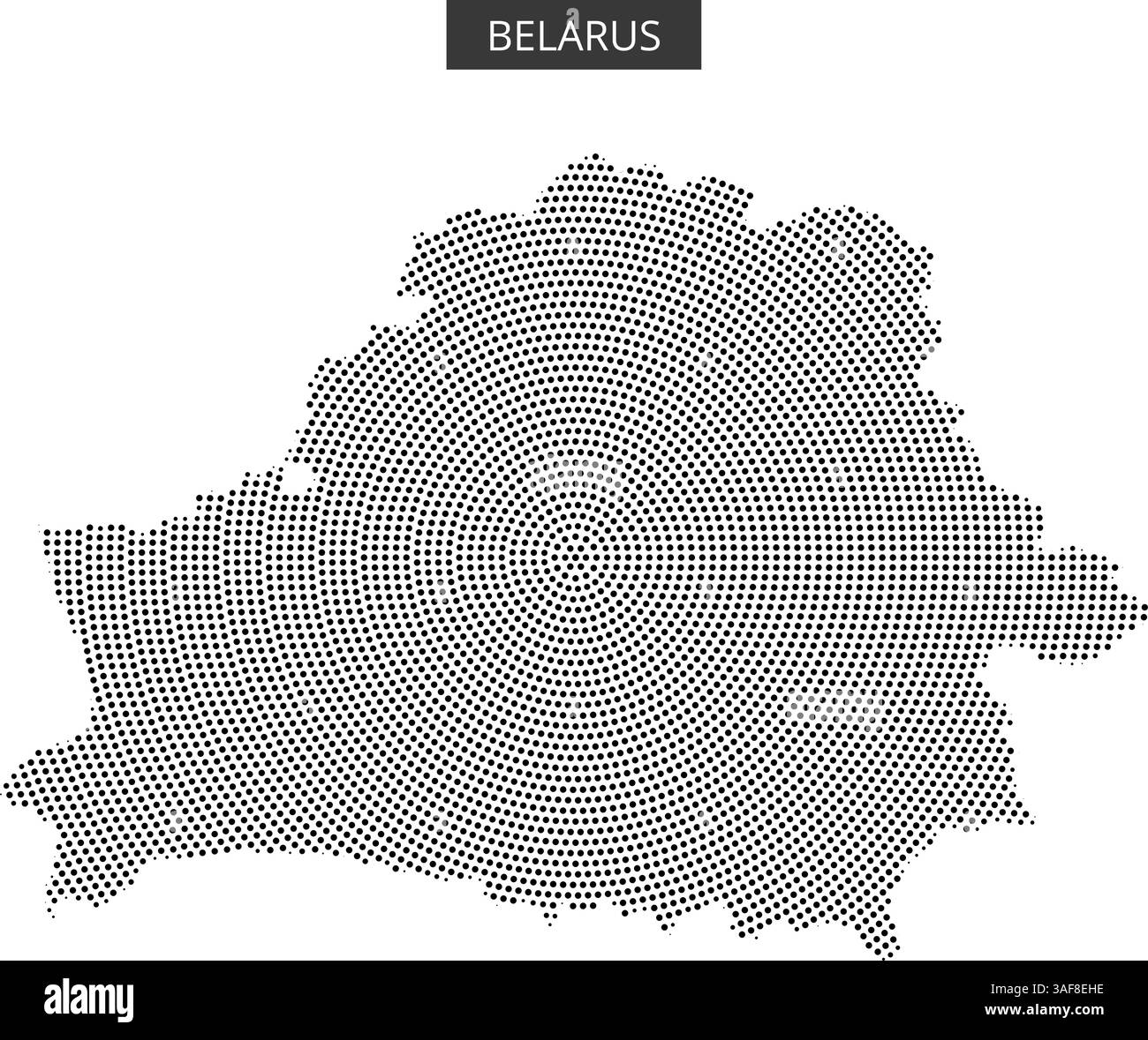 Künstlerische Darstellung des Umrisses Weißrusslands in einem gepunkteten Muster, das seine geografische Form und Anordnung hervorhebt. Stock Vektor