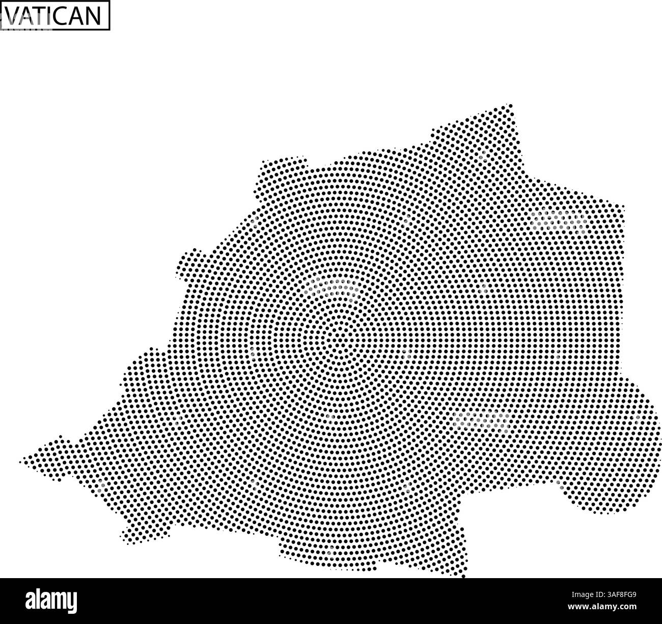 Eine schwarze Rasterumrandung des Vatikans veranschaulicht seine einzigartige Form auf einem neutralen Hintergrund. Dieses Design betont seine geografische Umrisse. Stock Vektor