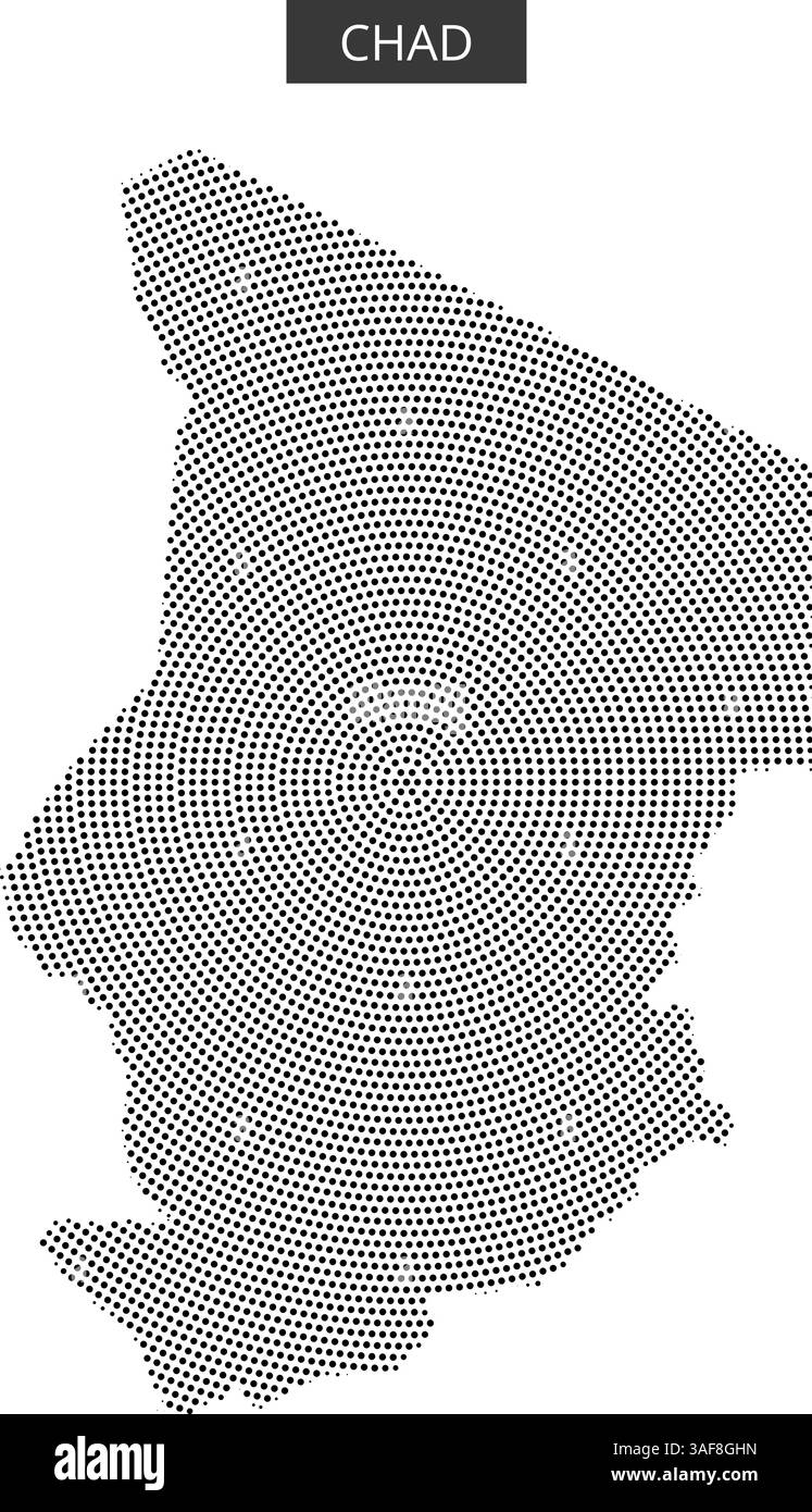 Diese Karte zeigt das Land Tschad mit einem charakteristischen, gepunkteten Design, das seine geografische Form unterstreicht. Stock Vektor