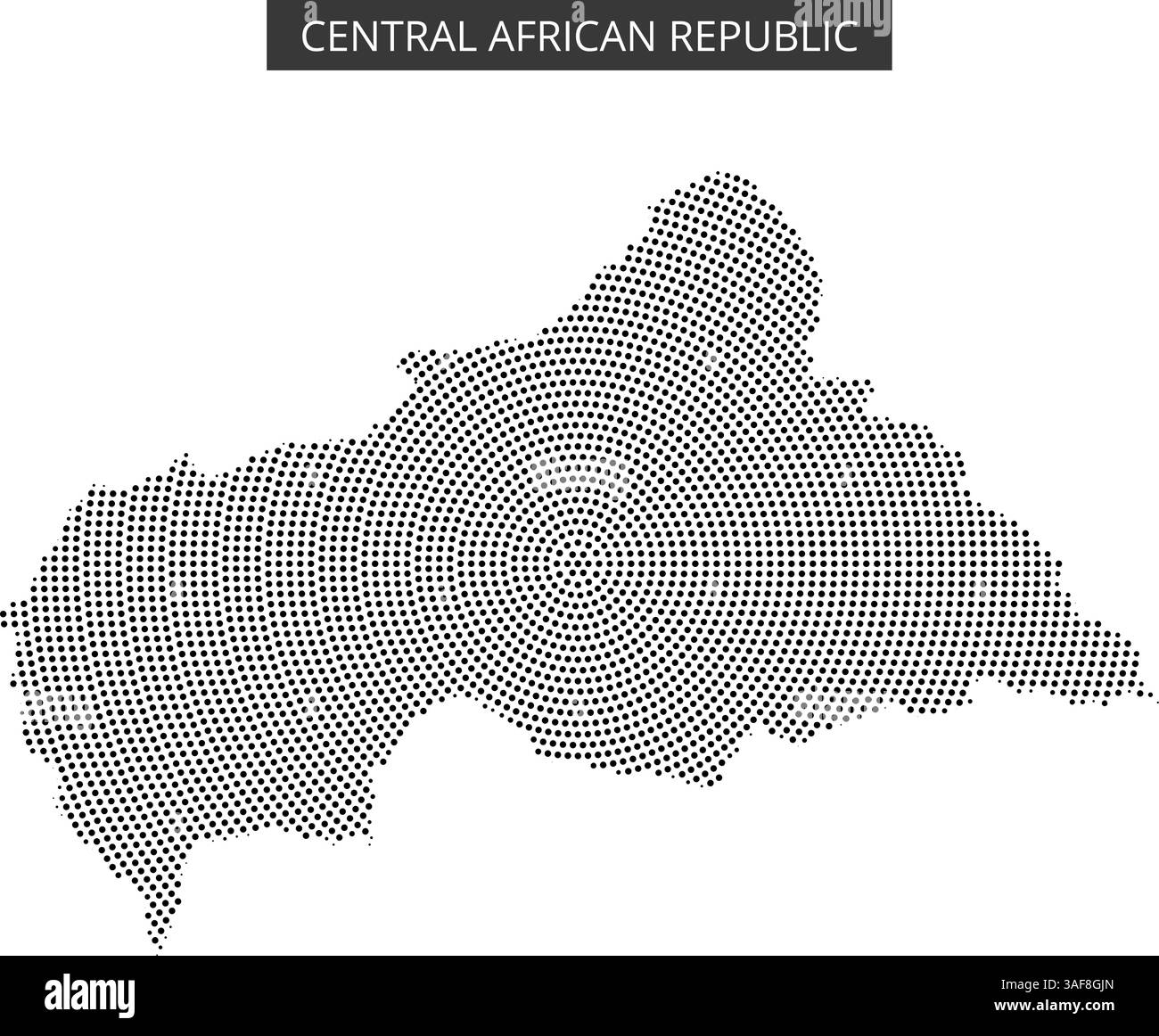 Die Umrisse der Zentralafrikanischen Republik werden mit einem gepunkteten Muster dargestellt, das die geografischen Grenzen des Landes betont. Stock Vektor