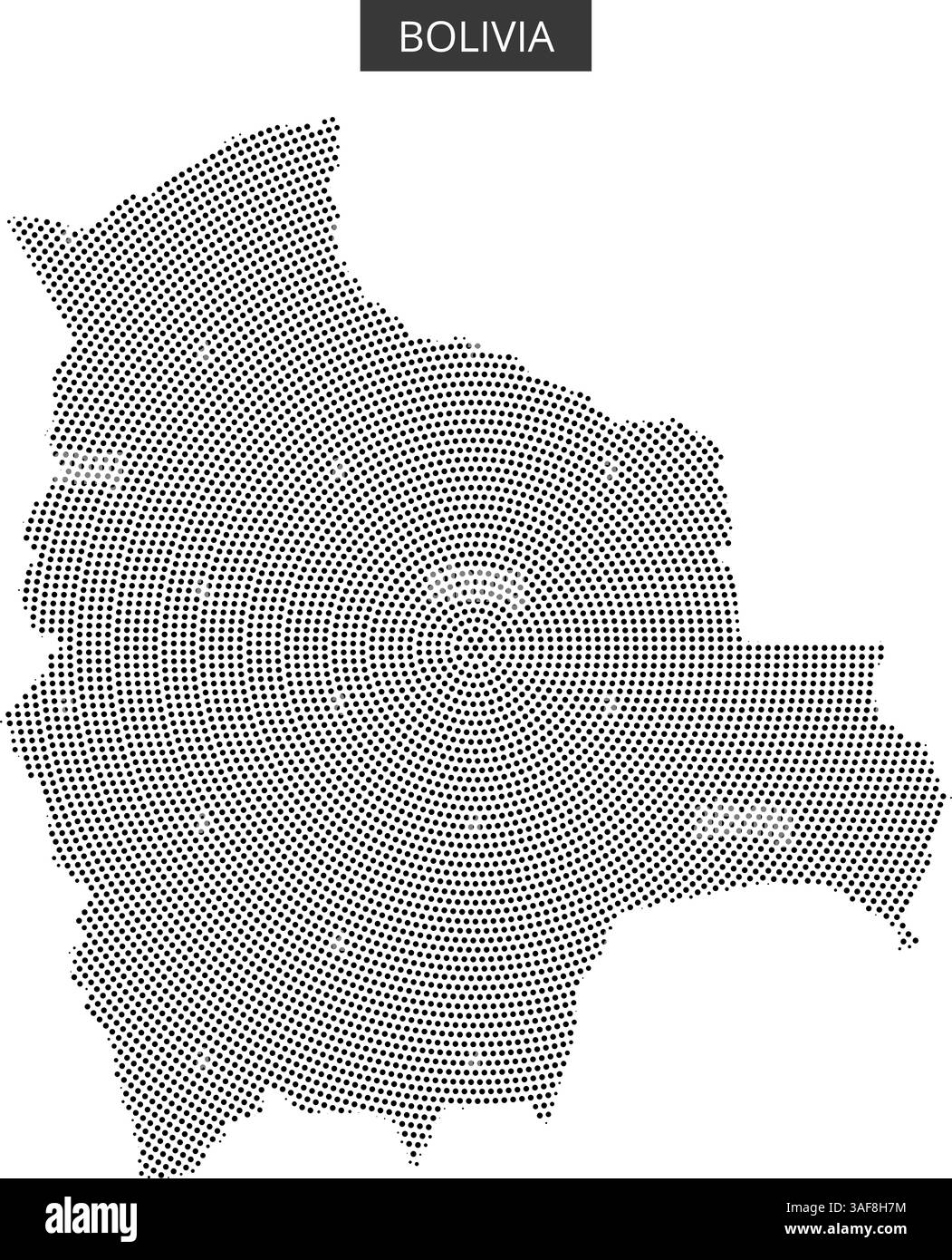 Ein detailliertes, gepunktetes Design, das die geografische Form Boliviens veranschaulicht und regionale Grenzen betont. Stock Vektor