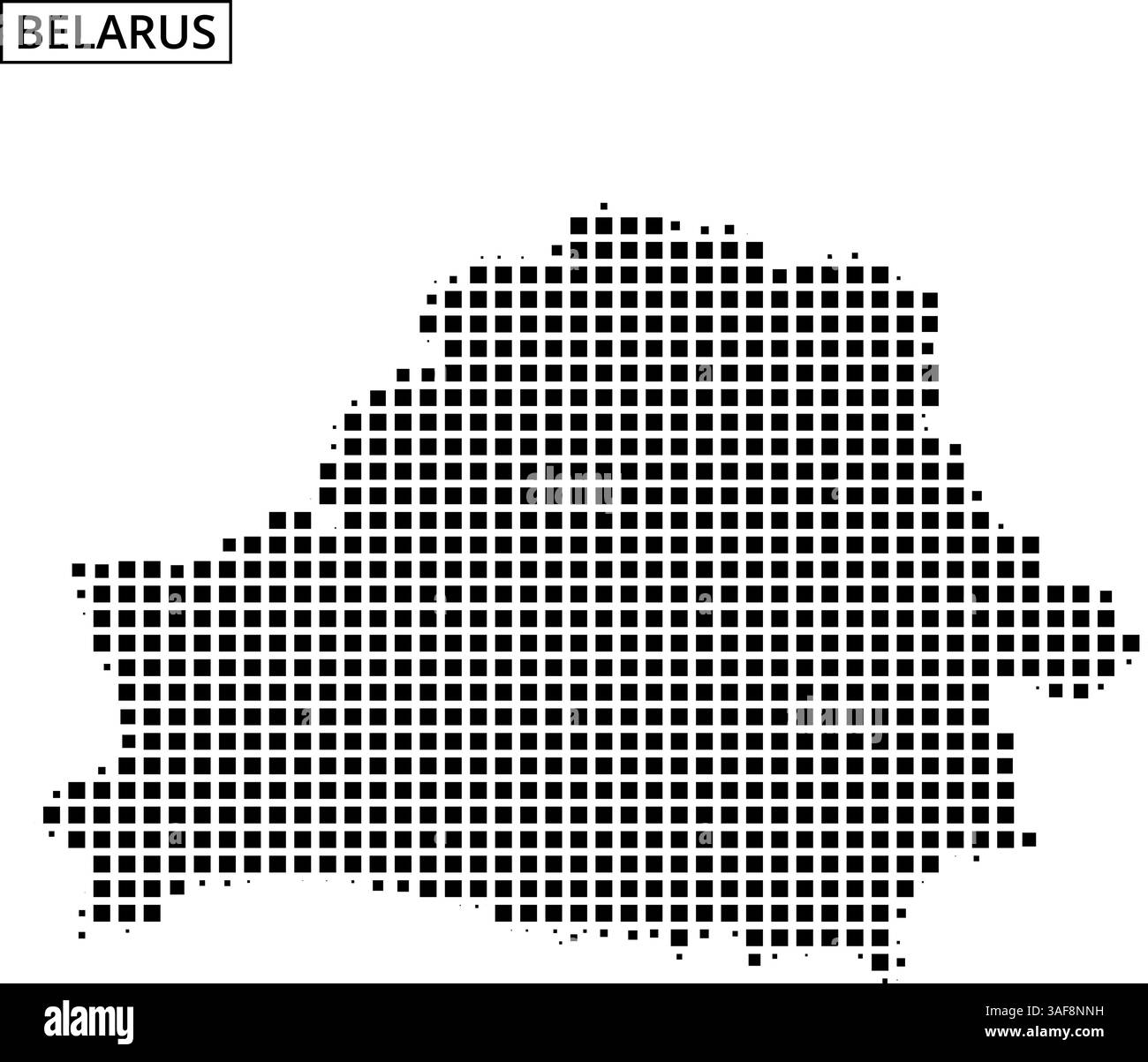 Künstlerische Darstellung des Umrisses Weißrusslands in einem gepunkteten Muster, das seine geografische Form und Anordnung hervorhebt. Stock Vektor
