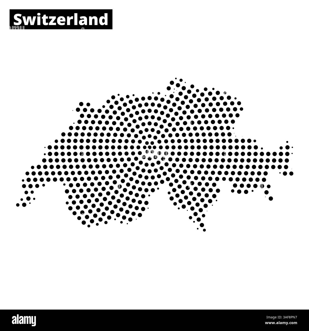 Eine gepunktete Darstellung der Schweiz zeigt die geografische Umrisse des Landes und unterstreicht seine einzigartige Form und Lage in Europa. Stock Vektor