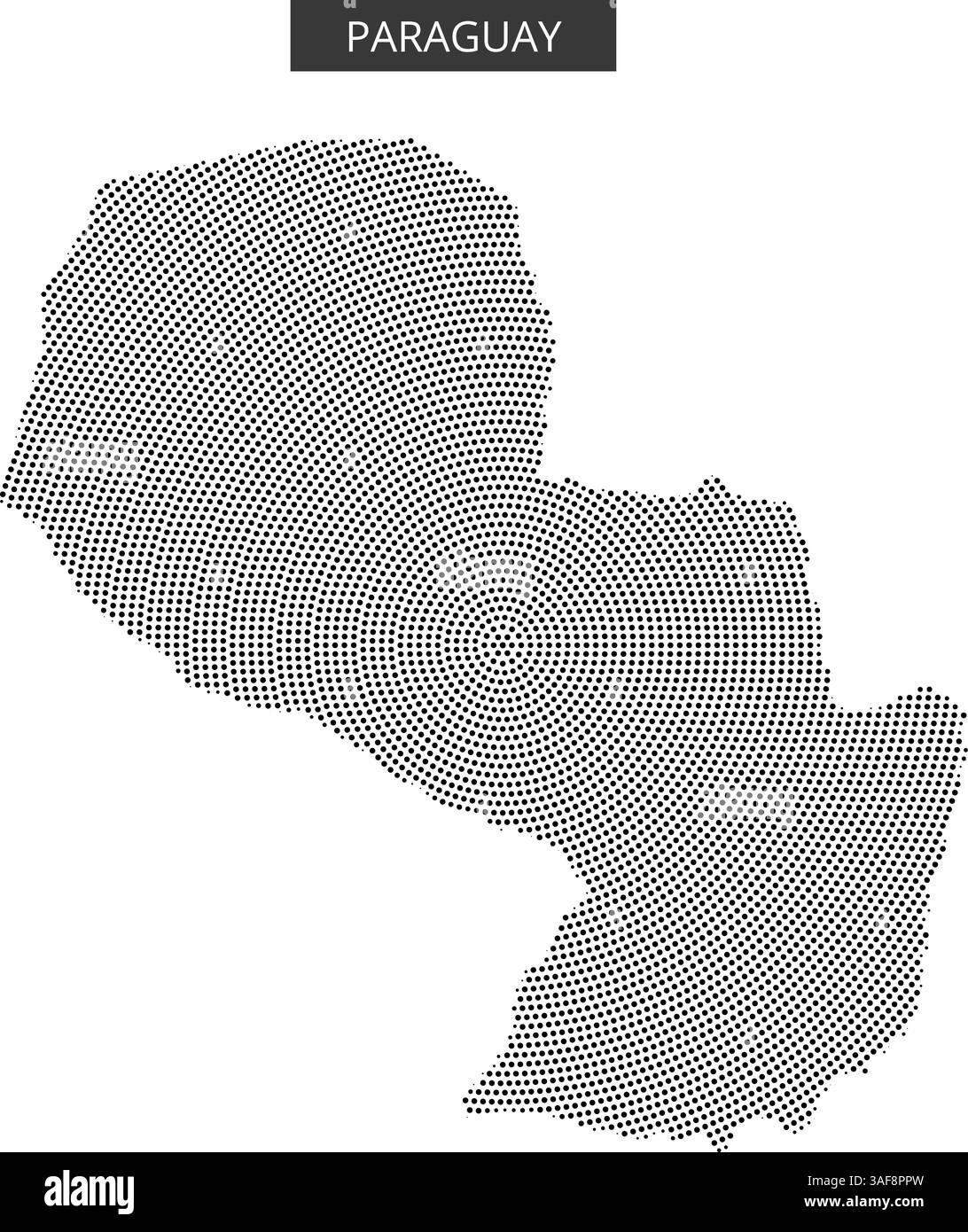 Eine gepunktete Umrandung zeigt die Form Paraguays und betont seine geografischen Merkmale und Grenzen auf einem schlichten Hintergrund. Stock Vektor