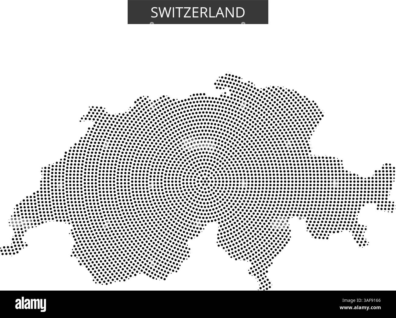 Eine gepunktete Darstellung der Schweiz zeigt die geografische Umrisse des Landes und unterstreicht seine einzigartige Form und Lage in Europa. Stock Vektor
