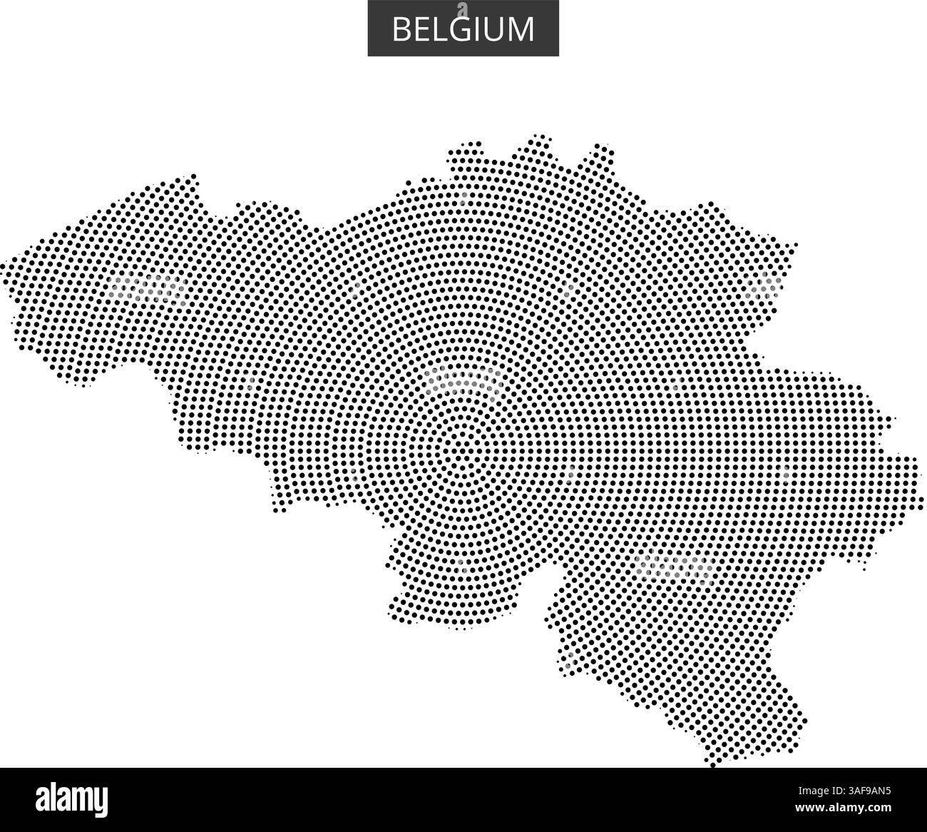 Eine detaillierte Karte von Belgien zeigt die Form des Landes in einem einzigartigen Punktmuster, das die geografischen Grenzen und Merkmale betont. Stock Vektor