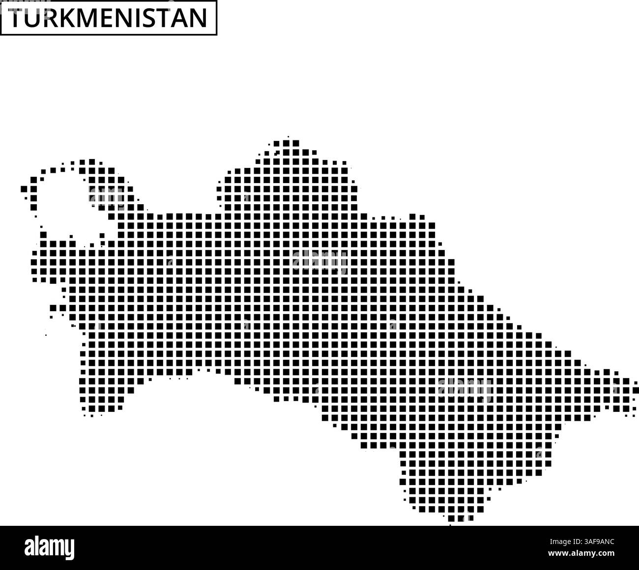Die markante Umrisse Turkmenistans wird mit einem gepunkteten Muster erstellt, das die geografische Form des Landes mit subtiler Textur zeigt. Stock Vektor