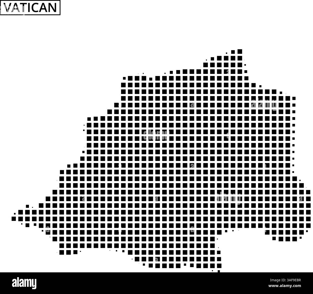 Eine schwarze Rasterumrandung des Vatikans veranschaulicht seine einzigartige Form auf einem neutralen Hintergrund. Dieses Design betont seine geografische Umrisse. Stock Vektor