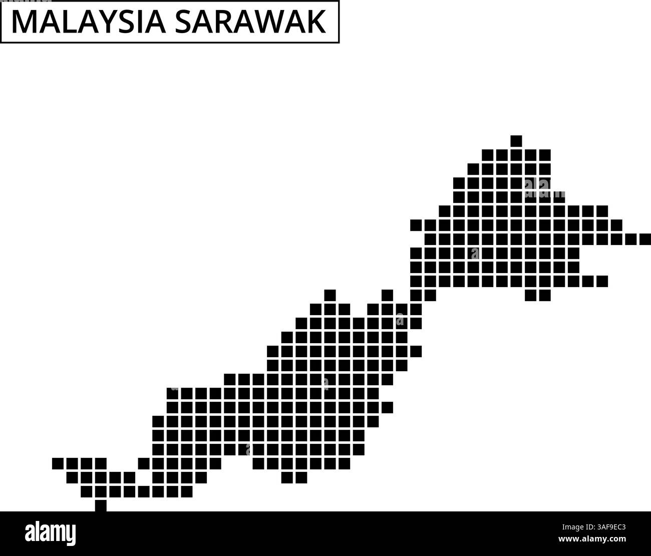 Eine gepunktete Karte zeigt die geografische Umrisse Malaysias und zeigt seine beiden wichtigsten Regionen und umliegenden Gebiete in einem minimalistischen Stil. Stock Vektor