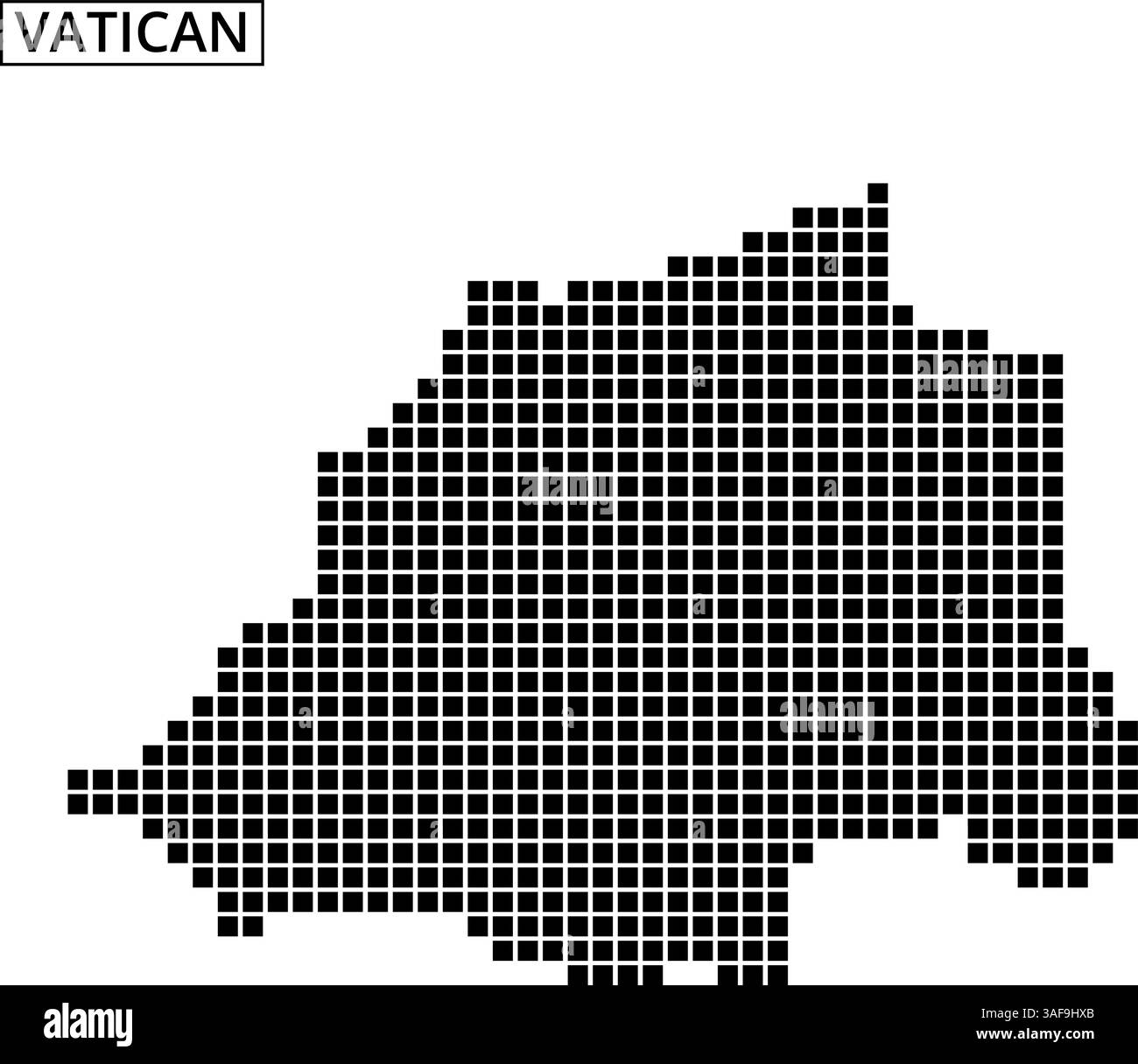 Eine schwarze Rasterumrandung des Vatikans veranschaulicht seine einzigartige Form auf einem neutralen Hintergrund. Dieses Design betont seine geografische Umrisse. Stock Vektor