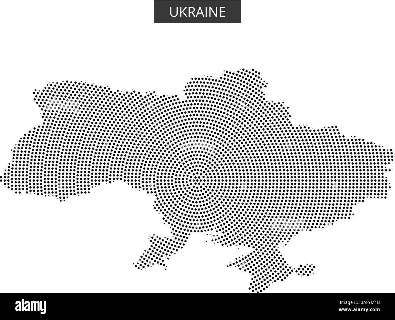 Eine Umrisse der Ukraine mit einem Punktmuster, die die geografischen Merkmale und Grenzen des Landes auf einzigartige Weise betont. Stock Vektor