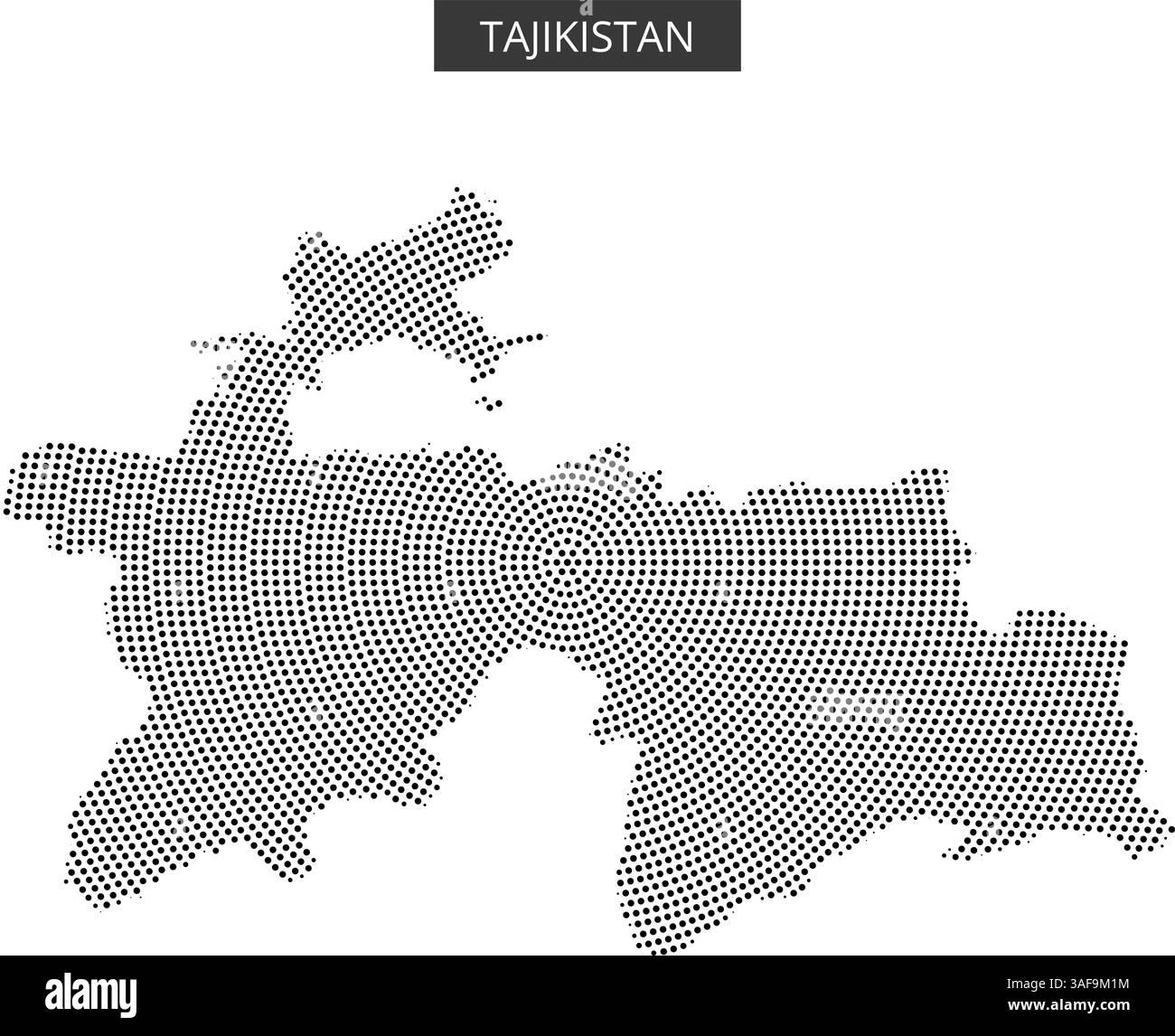 Eine detaillierte Karte Tadschikistans, die sein geografisches Layout mit gepunkteten Mustern zeigt. Stock Vektor