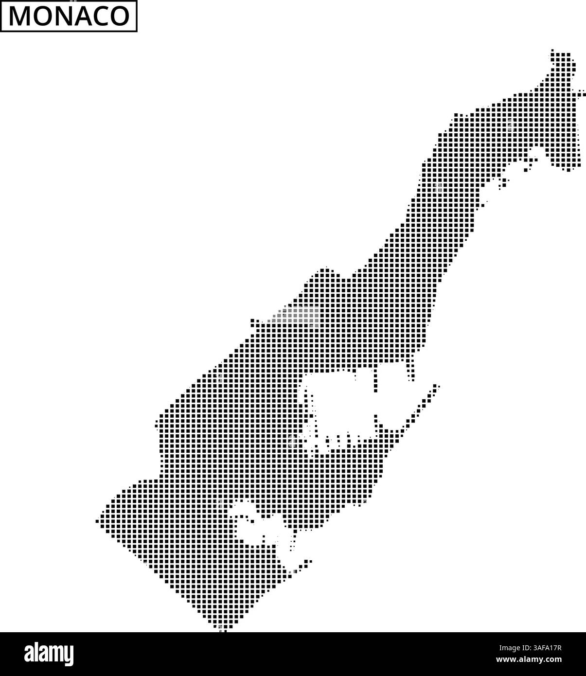 Eine künstlerische Darstellung der Kartenlinie von Monaco mit einem gepunkteten Muster, das seine einzigartige Form und Geographie zeigt. Stock Vektor