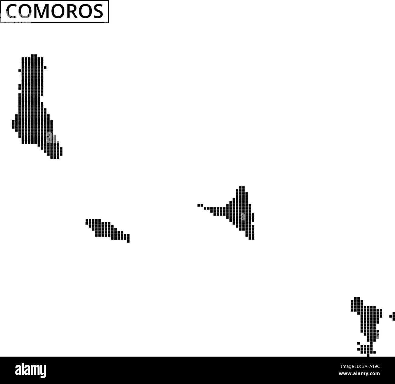 Detaillierte Kartendarstellung, die die Inseln der Komoren mit charakteristischen Formen und geografischen Markierungen als Referenz hervorhebt. Stock Vektor