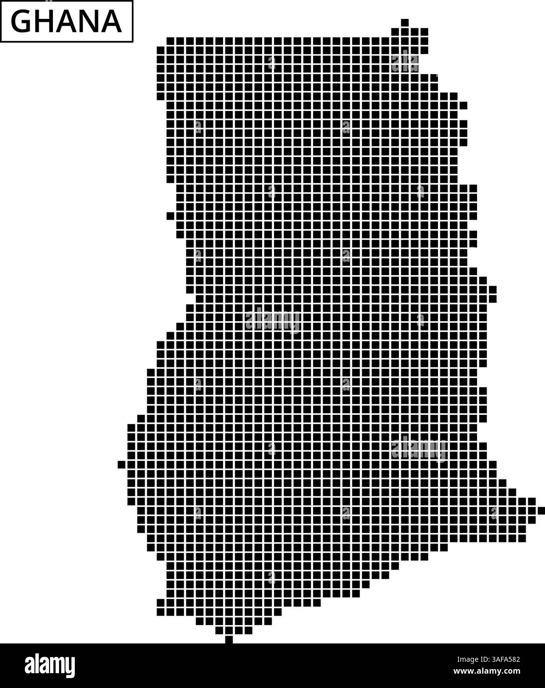 Dieses Kunstwerk zeigt eine gepunktete Karte von Ghana, die seine einzigartige geografische Form und das Layout betont. Stock Vektor