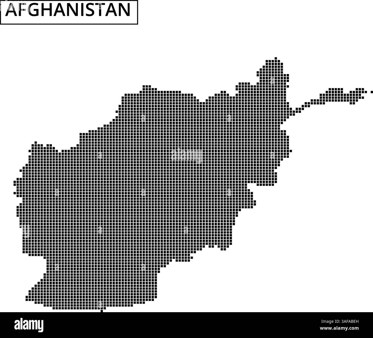 Eine Karte Afghanistans wird mit einem Punktmuster dargestellt, das geografische Umrisse und nahe gelegene Länder zeigt und deren einzigartige Form und Lage unterstreicht. Stock Vektor