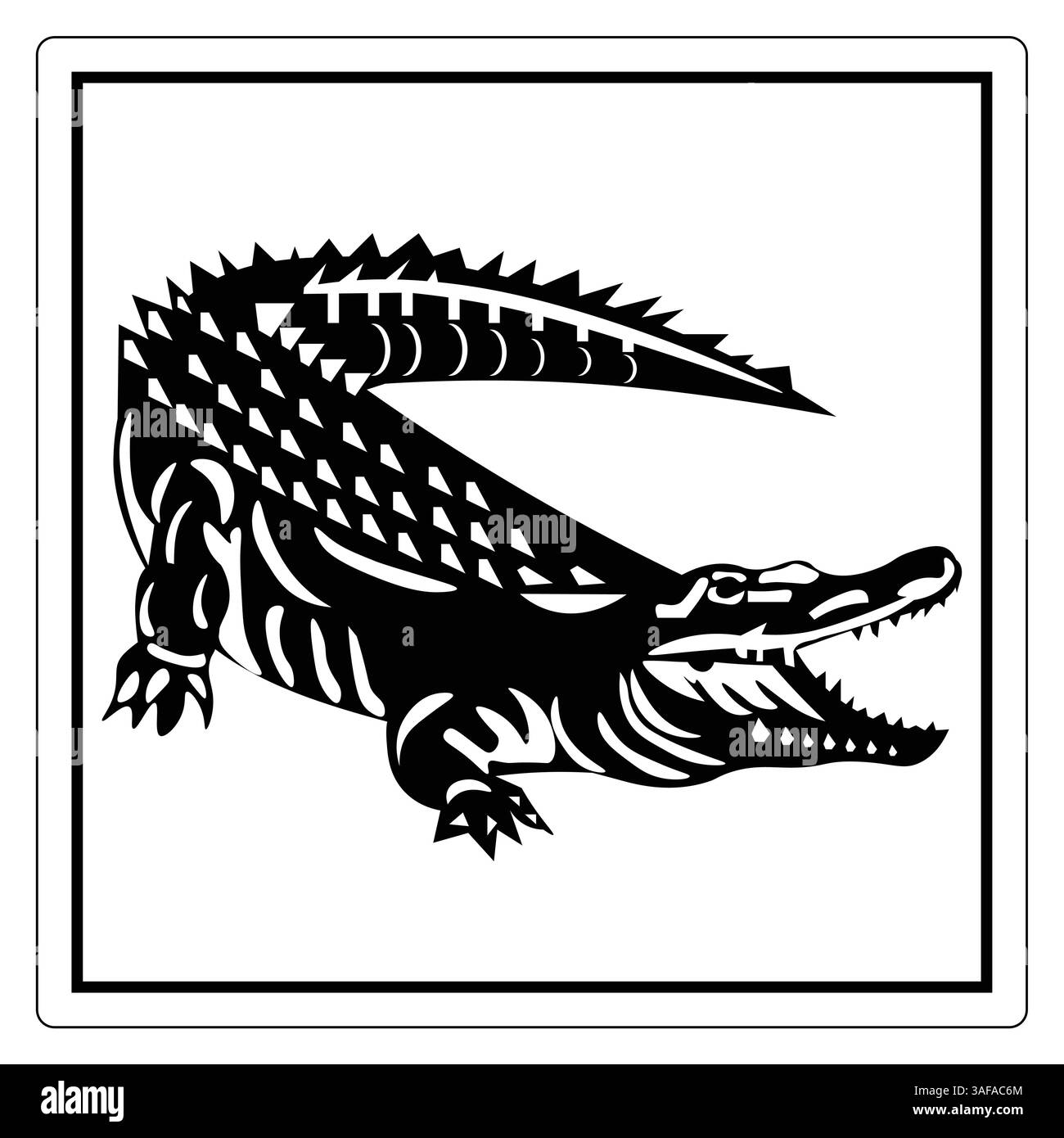 Schwarz-weiß-Illustration eines wilden Krokodils mit Detaillierung auf Schuppen und scharfen Zähnen Stock Vektor