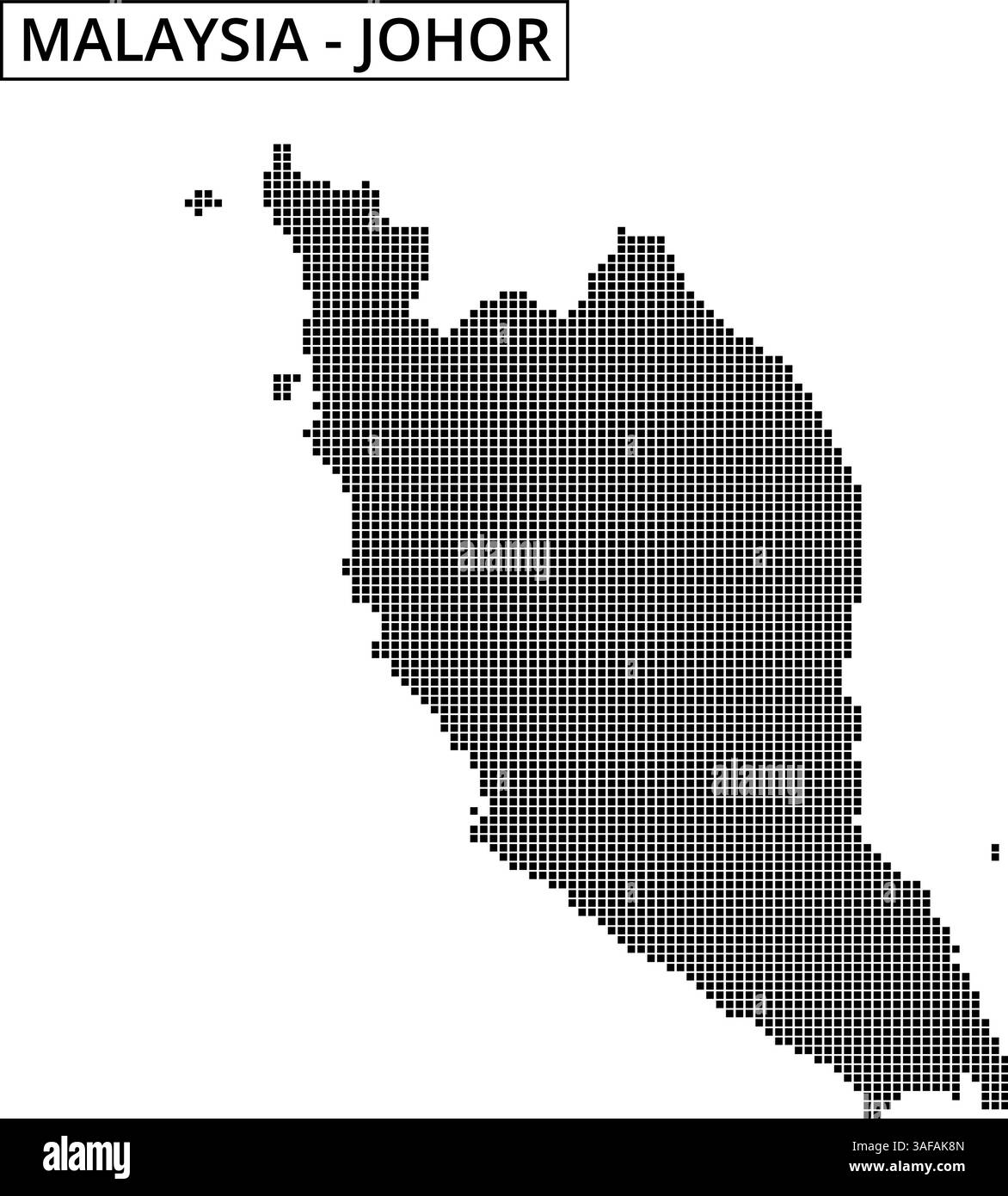 Eine gepunktete Karte zeigt die geografische Umrisse Malaysias und zeigt seine beiden wichtigsten Regionen und umliegenden Gebiete in einem minimalistischen Stil. Stock Vektor
