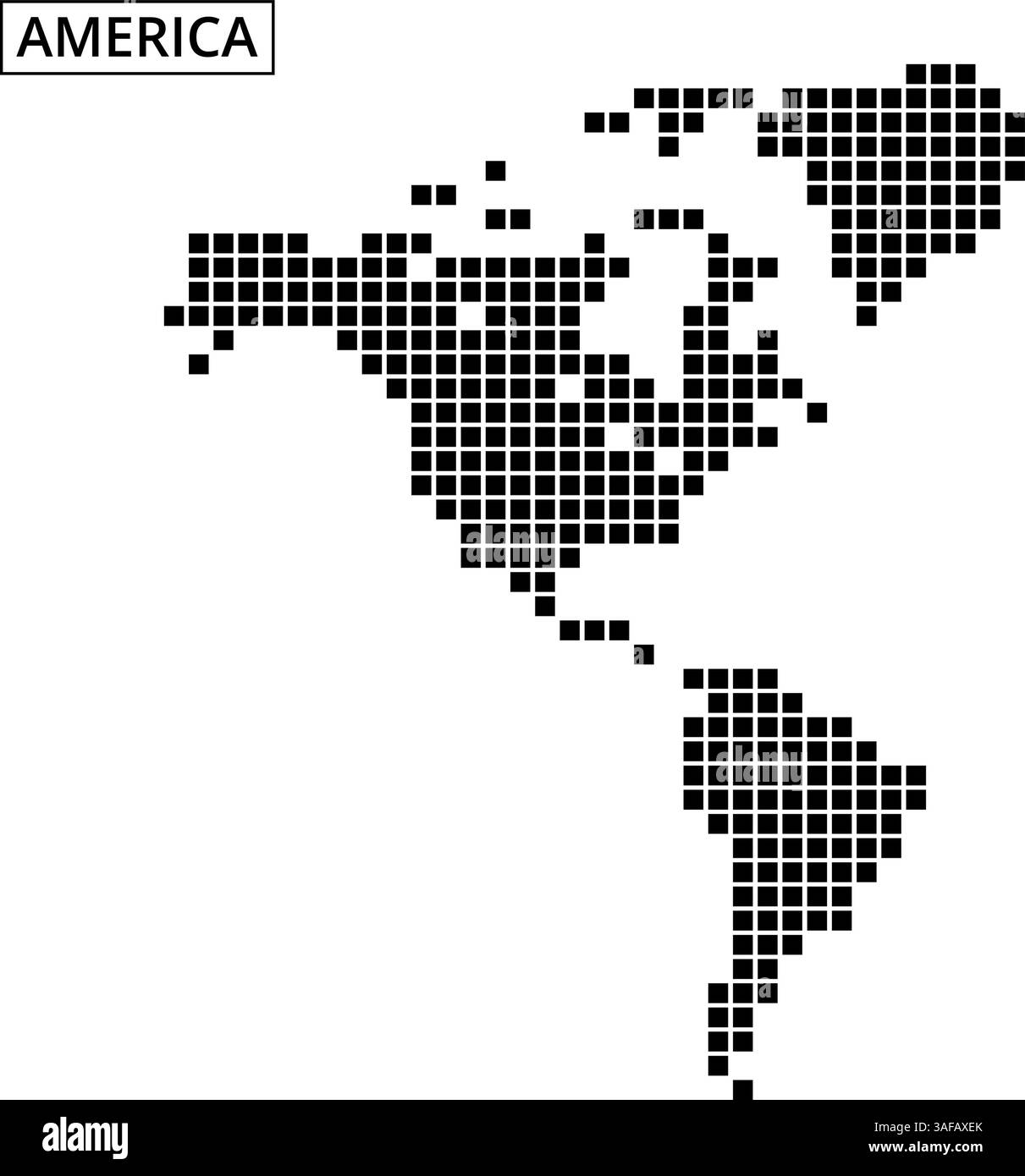 Eine gepunktete Karte zeigt Amerika und zeigt geografische Besonderheiten und Orte in einem einzigartigen künstlerischen Stil. Stock Vektor