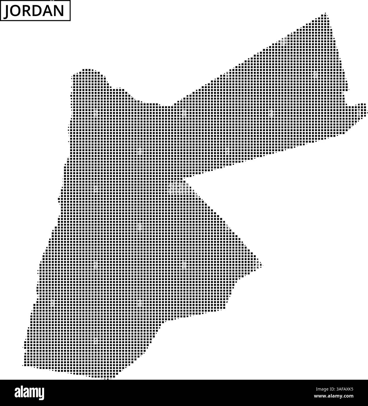 Eine einzigartige gepunktete Karte zeigt die Form und Grenzen Jordaniens und veranschaulicht sein einzigartiges geografisches Layout. Stock Vektor