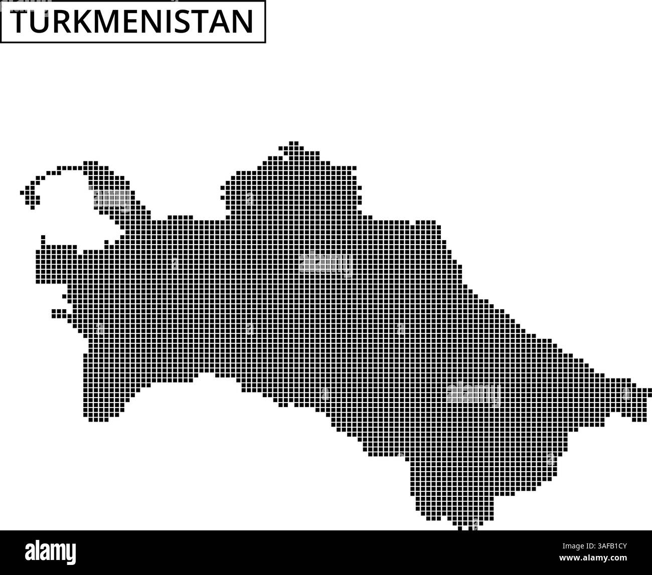 Die markante Umrisse Turkmenistans wird mit einem gepunkteten Muster erstellt, das die geografische Form des Landes mit subtiler Textur zeigt. Stock Vektor