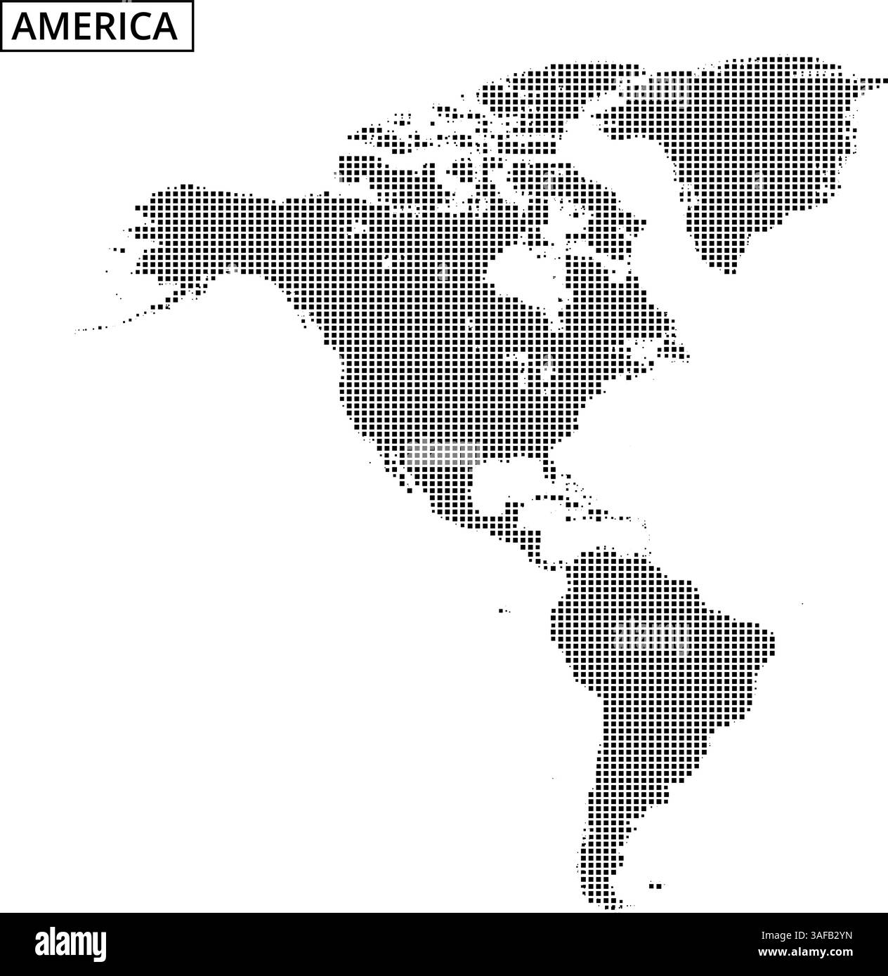 Eine gepunktete Karte zeigt Amerika und zeigt geografische Besonderheiten und Orte in einem einzigartigen künstlerischen Stil. Stock Vektor