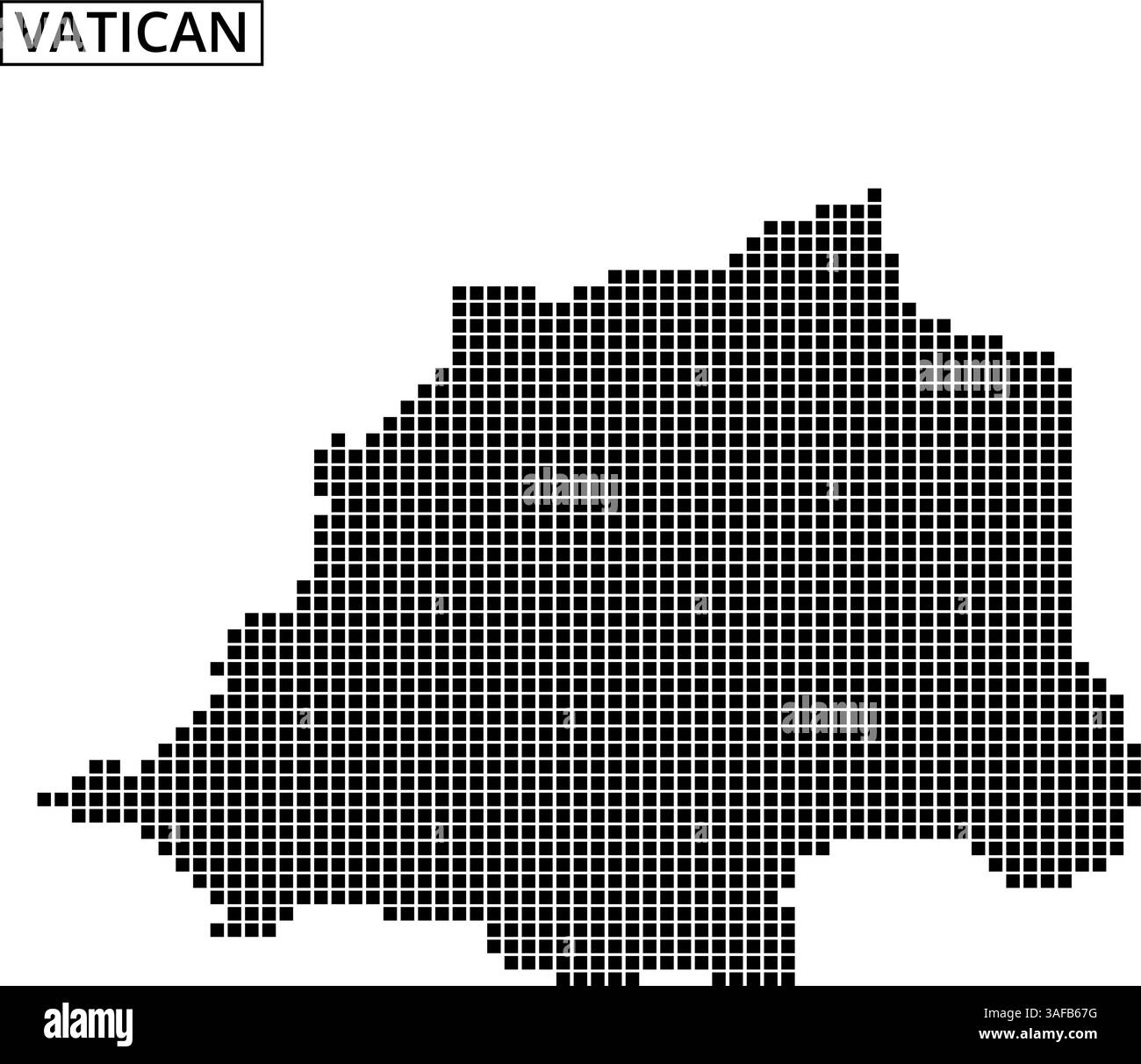 Eine schwarze Rasterumrandung des Vatikans veranschaulicht seine einzigartige Form auf einem neutralen Hintergrund. Dieses Design betont seine geografische Umrisse. Stock Vektor