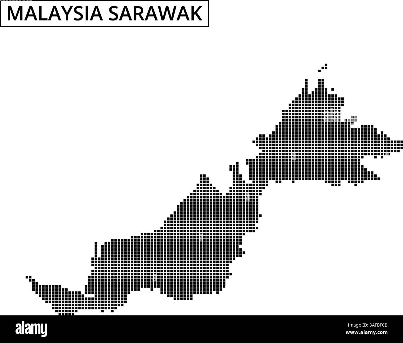 Eine gepunktete Karte zeigt die geografische Umrisse Malaysias und zeigt seine beiden wichtigsten Regionen und umliegenden Gebiete in einem minimalistischen Stil. Stock Vektor