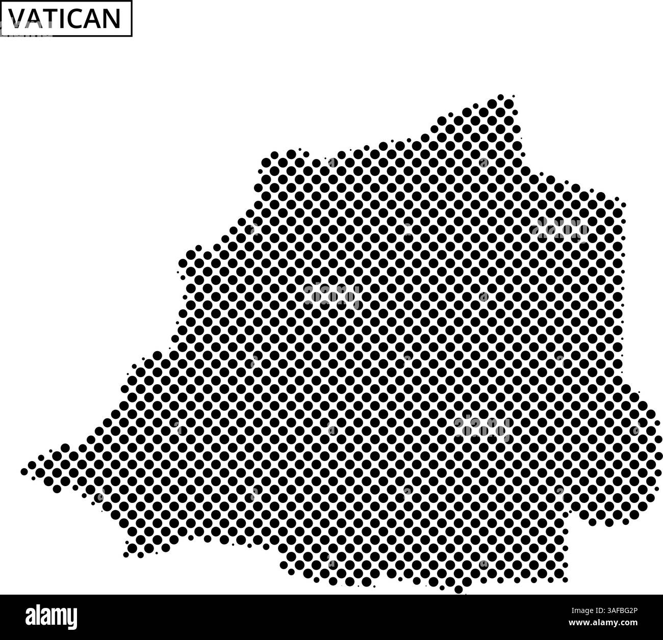 Eine schwarze Rasterumrandung des Vatikans veranschaulicht seine einzigartige Form auf einem neutralen Hintergrund. Dieses Design betont seine geografische Umrisse. Stock Vektor