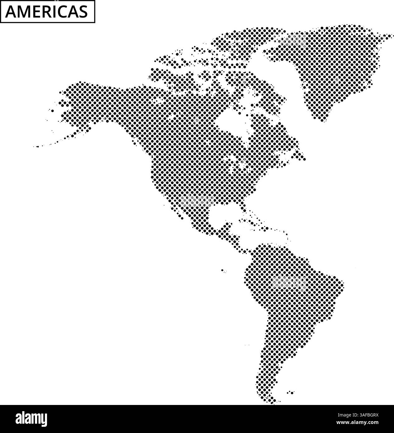 Eine gepunktete Karte zeigt Amerika und zeigt geografische Besonderheiten und Orte in einem einzigartigen künstlerischen Stil. Stock Vektor