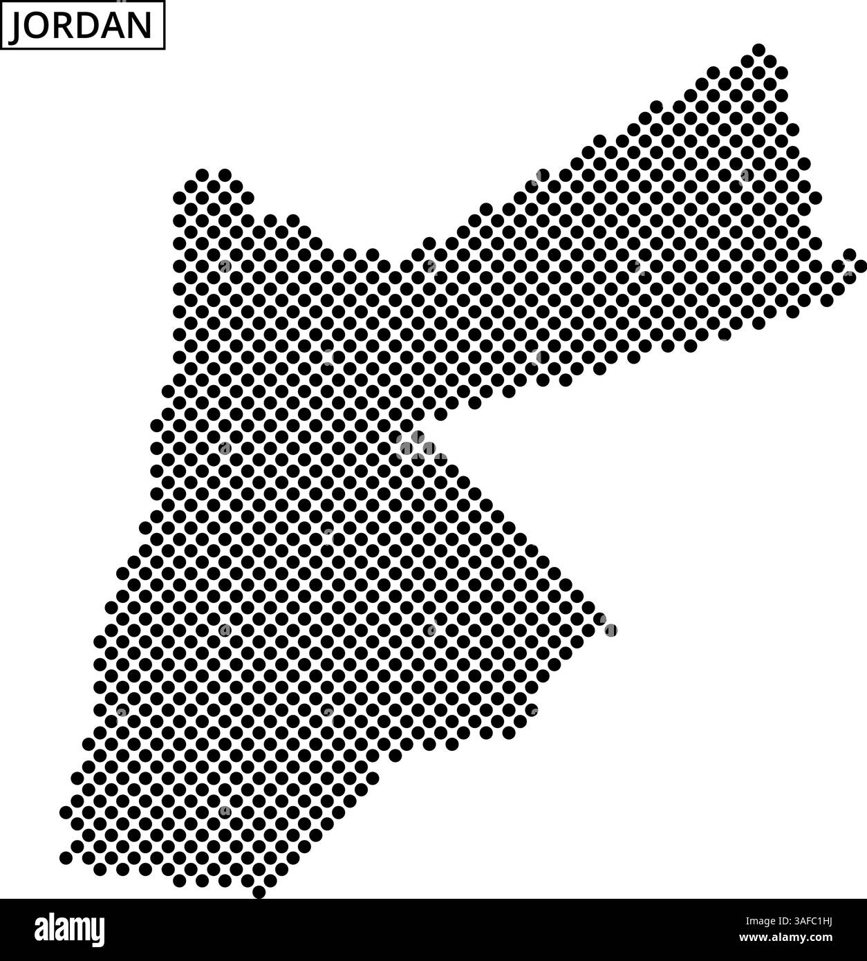 Eine einzigartige gepunktete Karte zeigt die Form und Grenzen Jordaniens und veranschaulicht sein einzigartiges geografisches Layout. Stock Vektor