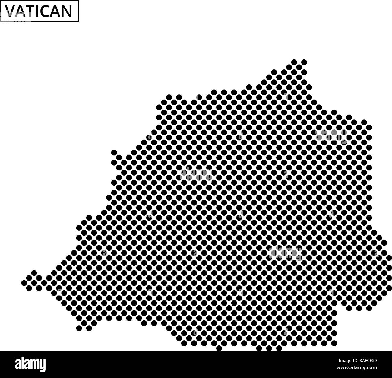 Eine schwarze Rasterumrandung des Vatikans veranschaulicht seine einzigartige Form auf einem neutralen Hintergrund. Dieses Design betont seine geografische Umrisse. Stock Vektor