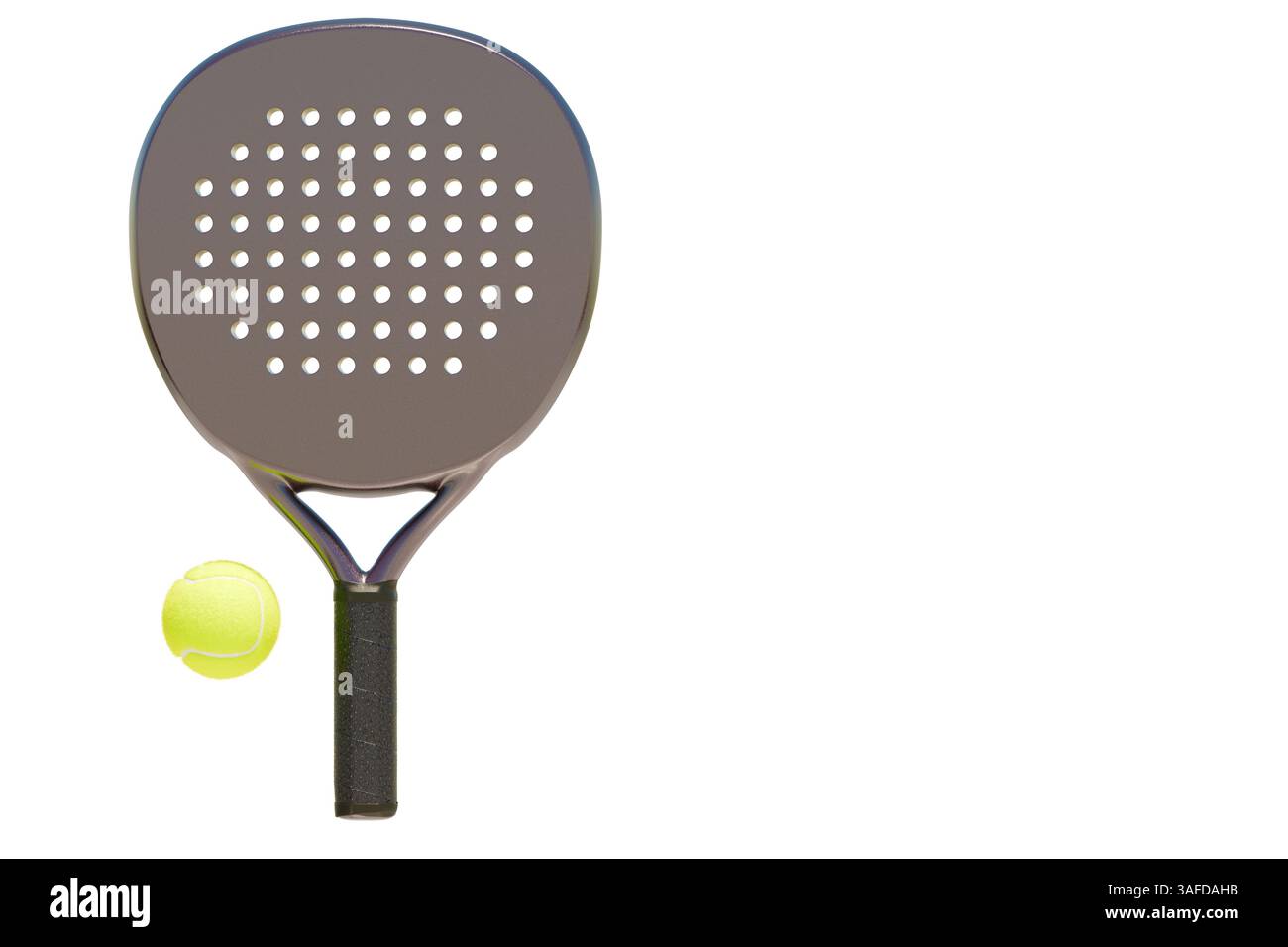 Paddle-Padel-Tennis und -Ball auf einem isolierten Hintergrund.3D-Rendering Stockfoto