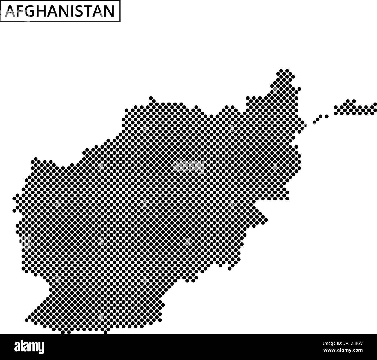 Eine Karte Afghanistans wird mit einem Punktmuster dargestellt, das geografische Umrisse und nahe gelegene Länder zeigt und deren einzigartige Form und Lage unterstreicht. Stock Vektor
