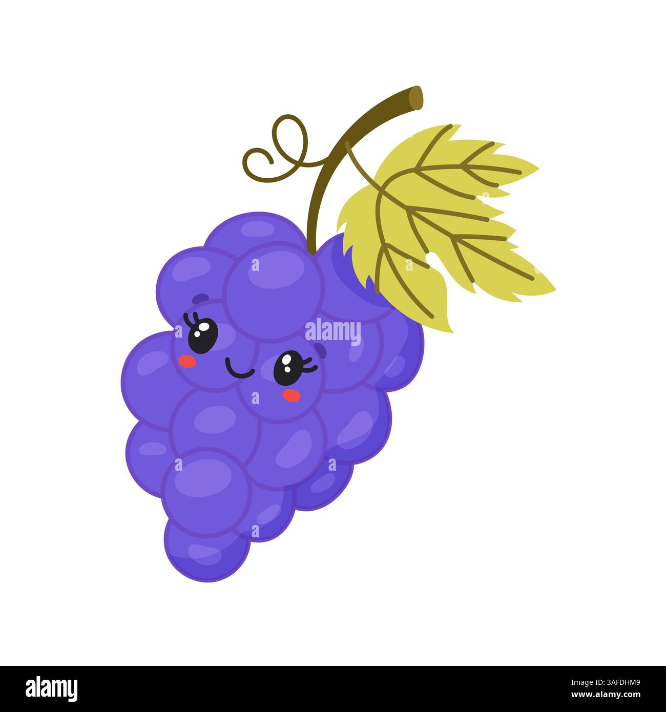 Lächelnde lila Trauben mit süßem Gesicht und Blattdetail Stock Vektor