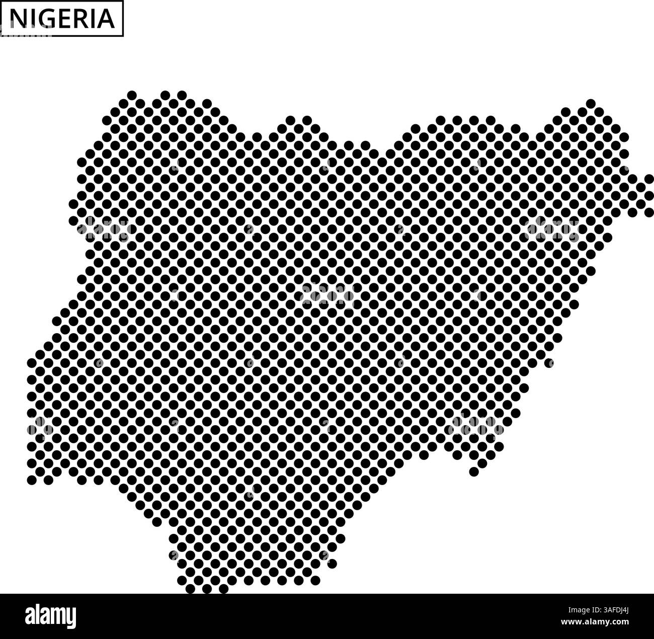 Eine kreative Darstellung Nigerias mit einem detaillierten Punktmuster, das seine geografischen Merkmale und seine Umrisse hervorhebt. Stock Vektor