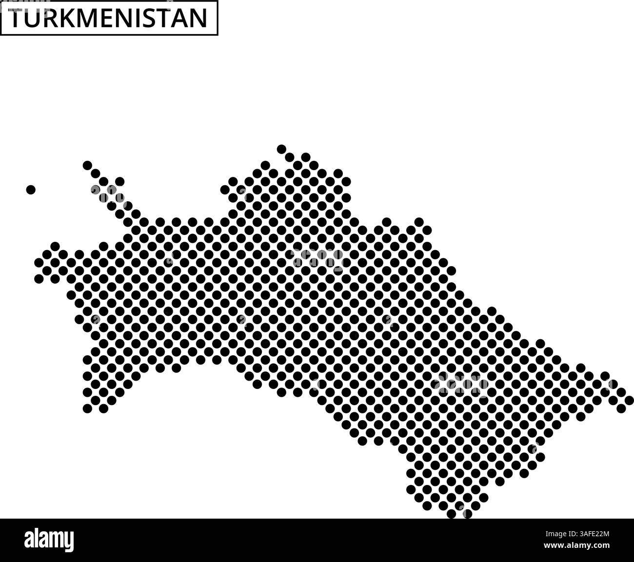 Die markante Umrisse Turkmenistans wird mit einem gepunkteten Muster erstellt, das die geografische Form des Landes mit subtiler Textur zeigt. Stock Vektor
